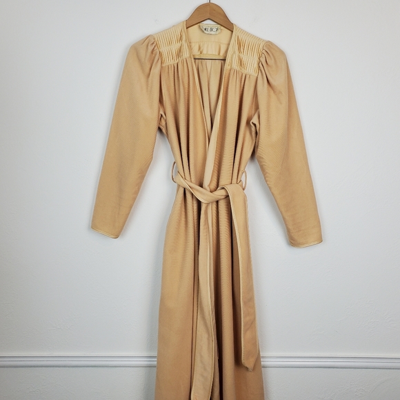 Bill Tice Robe Vintage Pleated Old Hollywood Lounge Comfort Sleep Tan Neutral - Picture 3 of 15